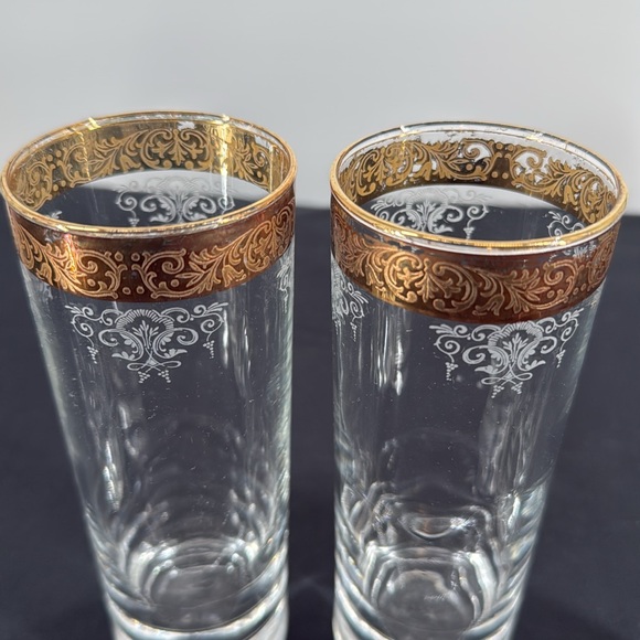 Cellini 1970’s Etched Tall Glasses with Gold Rims Set of 4 - Picture 6 of 7